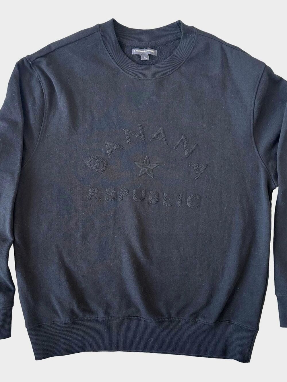 Banana Republic Black Embroidered Star Logo Crewneck Sweatshirt Cotton Blend -XL